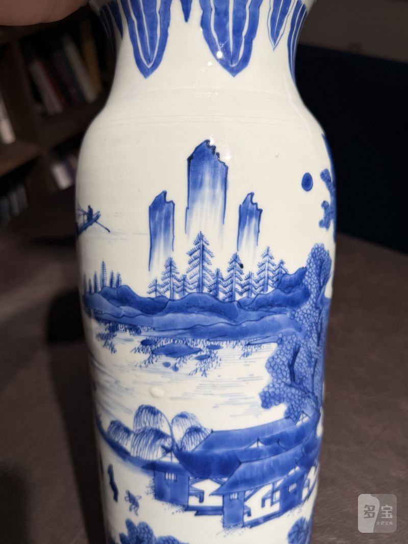 明崇祯 青花江西十景之“徐亭烟柳”图筒瓶 - 图13